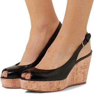 FSJ Women Peep Toe High Heel Wedge Sandals Slip on Cork Pumps Slingback Platform